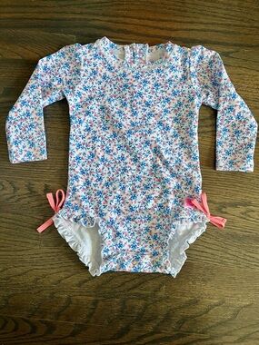 Ruffle Butts Floral Long-Sleeve One-Piece - Pink & Blue